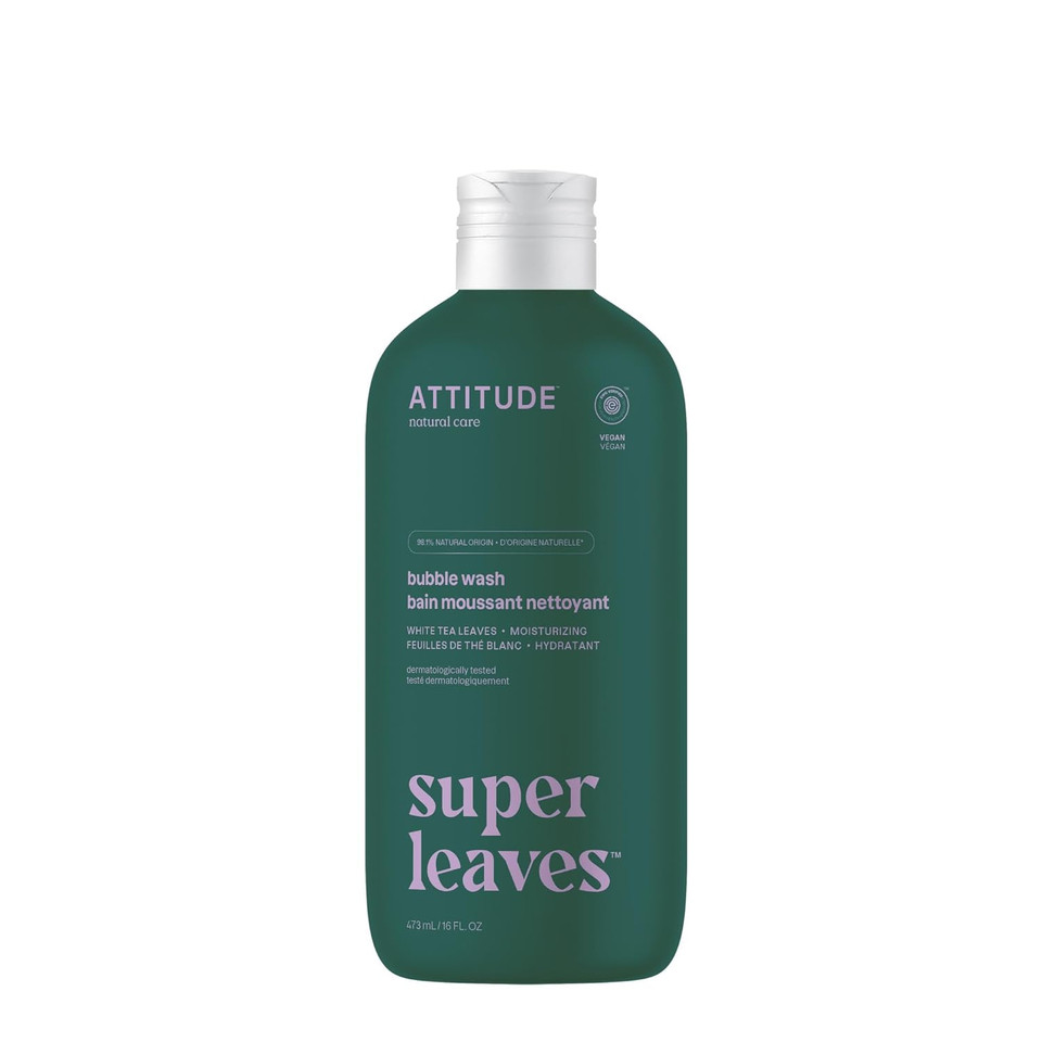 Attitude Bubble Bath, Ewg Verified, Plant And Mineral-Based, Dermatologically Tested, Vegan Body Care Products, White Tea Leaves, 16 Fl Oz