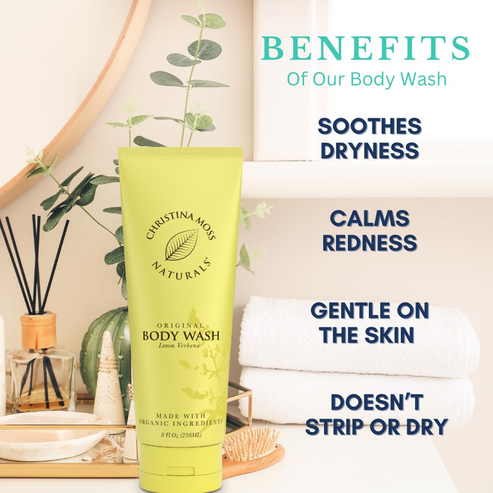 Soothing Body Wash Made From Plant Extracts For Bath Or Shower, Cleanses & Softens Without Drying Or Leaving Residue, Silky Lather, No Harmful Chemicals, Non Toxic, Plant Based, 8Oz, Lemon Verbena