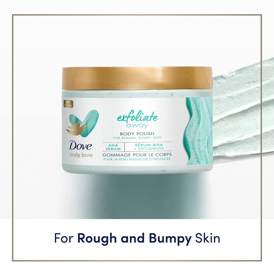 Dove Body Love Body Polish Exfoliate Away 3 Count For Rough, Bumpy Skin Body Scrub With Ahas For Silky Smooth Skin 12 Oz