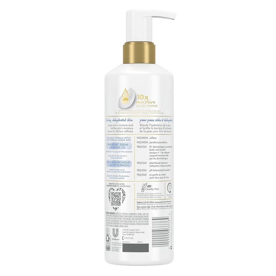 Dove Body Love Body Cleanser Moisture Boost 3 Count For Dry Skin Body Wash With Hyaluronic Acid And Moringa Oil 17.5 Fl Oz