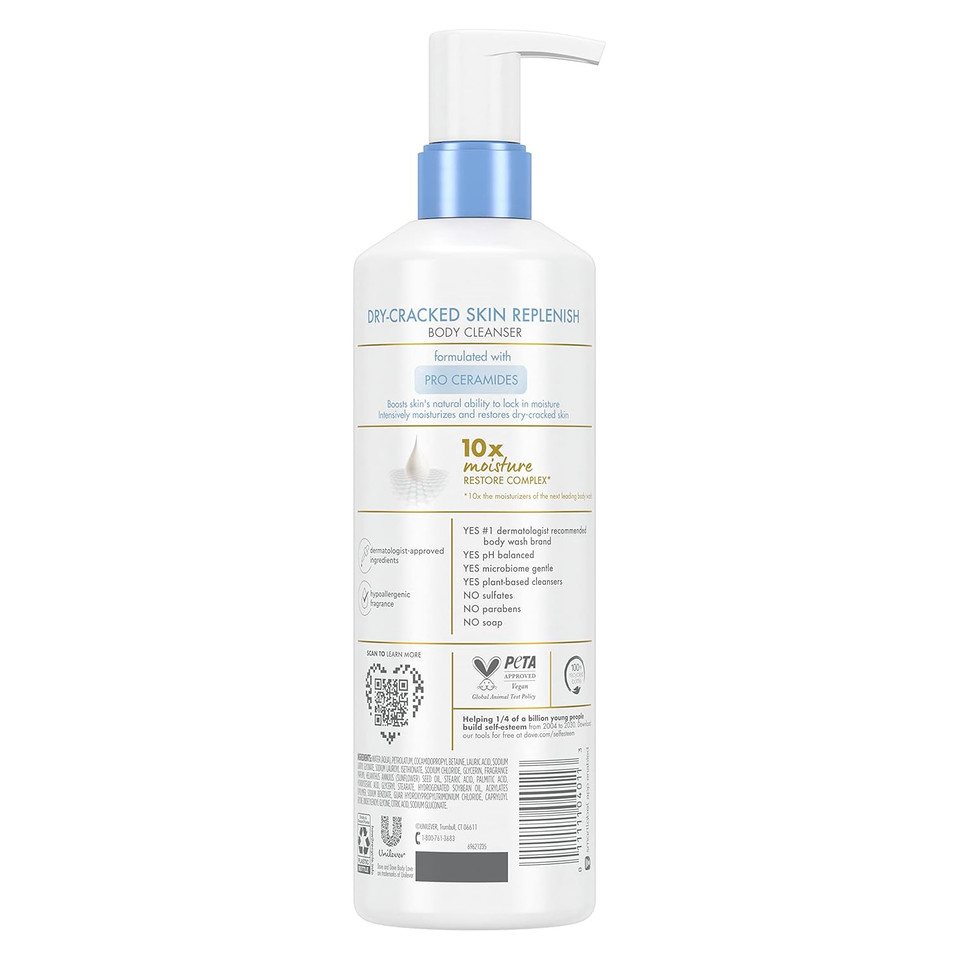 Dove Body Love Body Cleanser Body Wash 3 Count Dry-Cracked Skin Replenish Hypoallergenic For 24 Hour Nourishment & Instant Dryness Relief With Pro Ceramides Body Cleanser 17.5 Fo