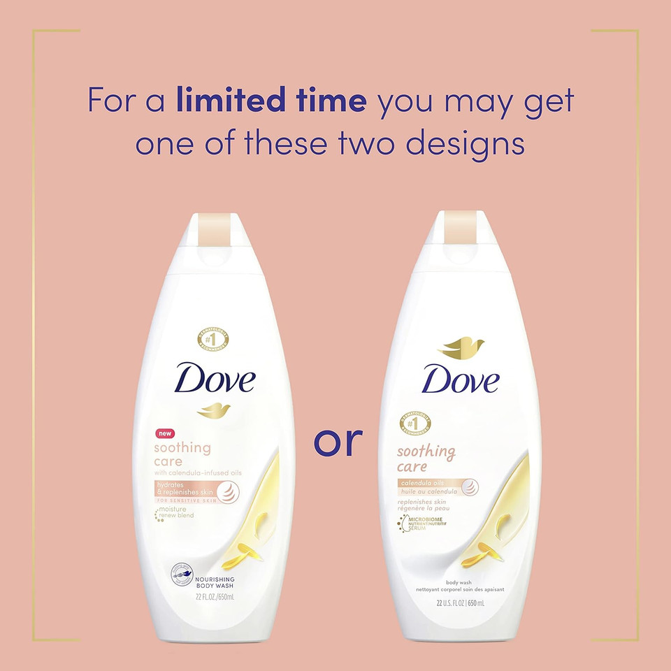 Dove Soothing Care Body Wash For Sensitive Skin With Calendula-Infused Oils Hydrates And Replenishes Skin Sulfate Free 22 Oz 4 Count