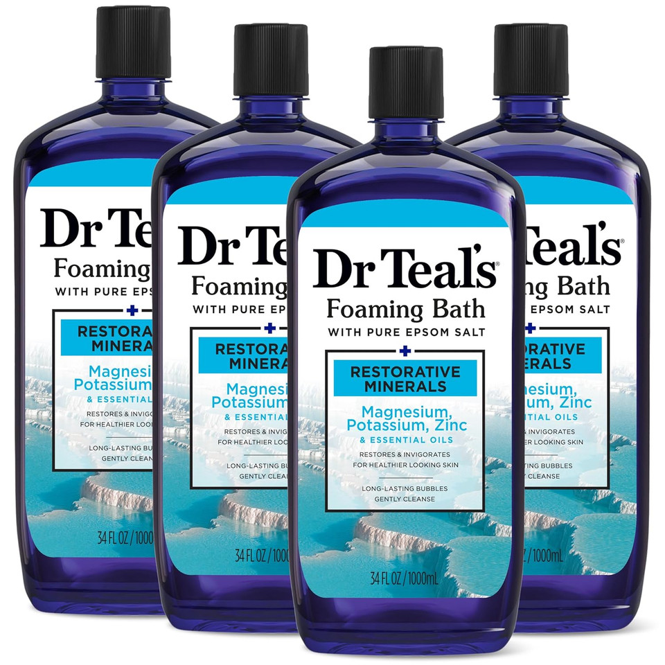 Dr Teal'S Foaming Bath With Pure Epsom Salt, Restorative Minerals With Magnesium, Potassium, Zinc & Essential Oils, 34 Fl Oz (Pack Of 4)