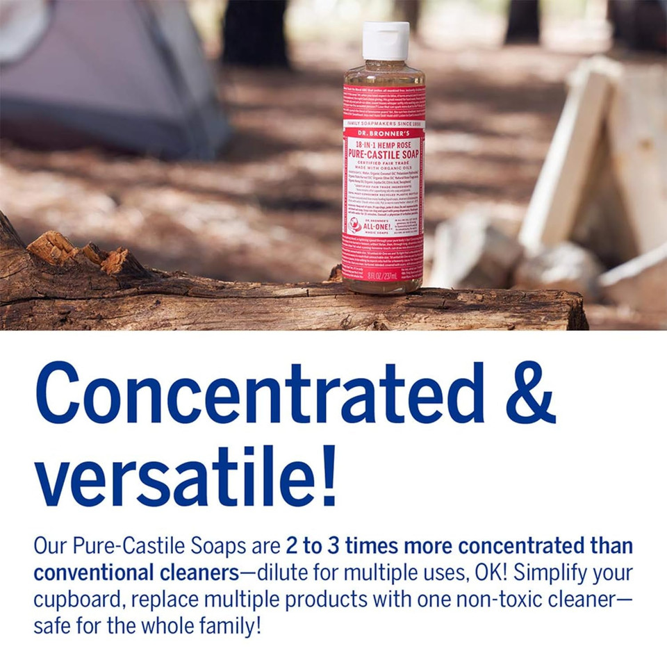 Dr. Bronner'S - Pure-Castile Liquid Soap (Rose, 16 Ounce, 2-Pack) - Made With Organic Oils, 18-In-1 Uses: Face, Body, Hair, Laundry, Pets And Dishes, Concentrated, Vegan, Non-Gmo