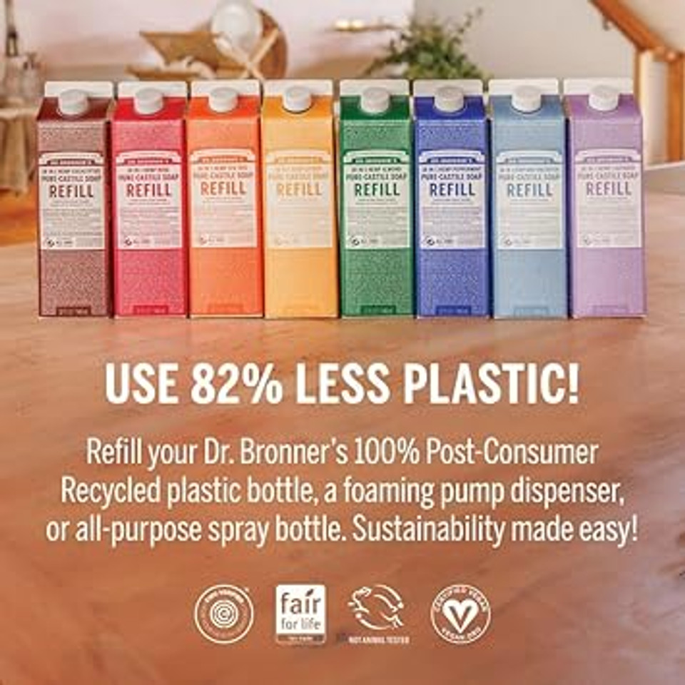 Dr. Bronner'S Pure-Castile Liquid Soap Refill - Made With Regenerative Organic Certified Oils, 82% Less Plastic - 18-In-1 Uses For Face, Body Wash, Hand Soap Refill & More - Lavender, 32Oz