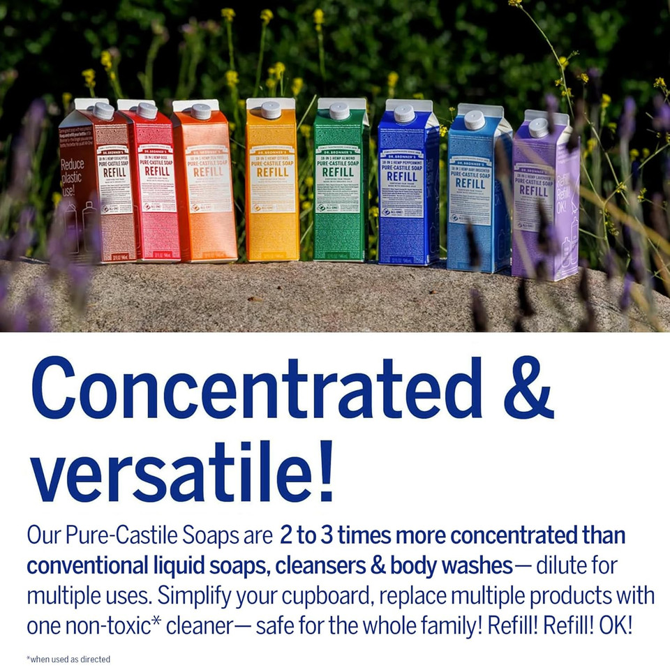 Dr. Bronner'S - Pure-Castile Liquid Soap Bottle & Refill Carton Made With 82% Less Plastic (Tea Tree, 32 Oz) - Face, Body, Hair, Laundry, Dishes & More, Super-Concentrated, Organic, Vegan, Non-Gmo