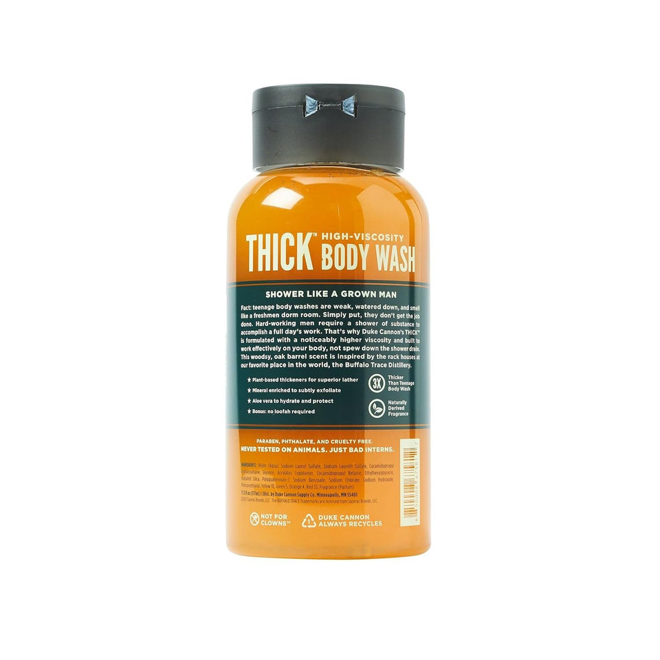 Duke Cannon Thick High Viscosity Body Wash - Bourbon Oak Barrel Scent, 17.5Oz - 3X Thicker, Plant-Based, Mineral-Enriched Body Wash For Men With Woodsy Oak & Amber Notes