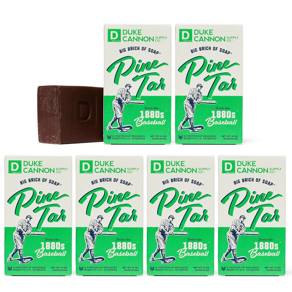 Duke Cannon Supply Co. Big Brick Of Pine Tar For Men - Superior Grade, Extra Large Men'S Bar Soap With Masculine Scents, Body Soap, All Skin Types, 10 Oz (6 Pack)