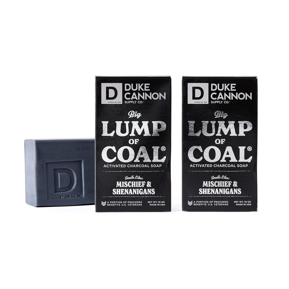 Duke Cannon Supply Co. Big Lump Of Coal Soap Bar For Men Holiday Edition (Bergamot & Black Pepper) | 10 Oz 2 Pack | Activated Charcoal | Paraben-Free | All Skin Types