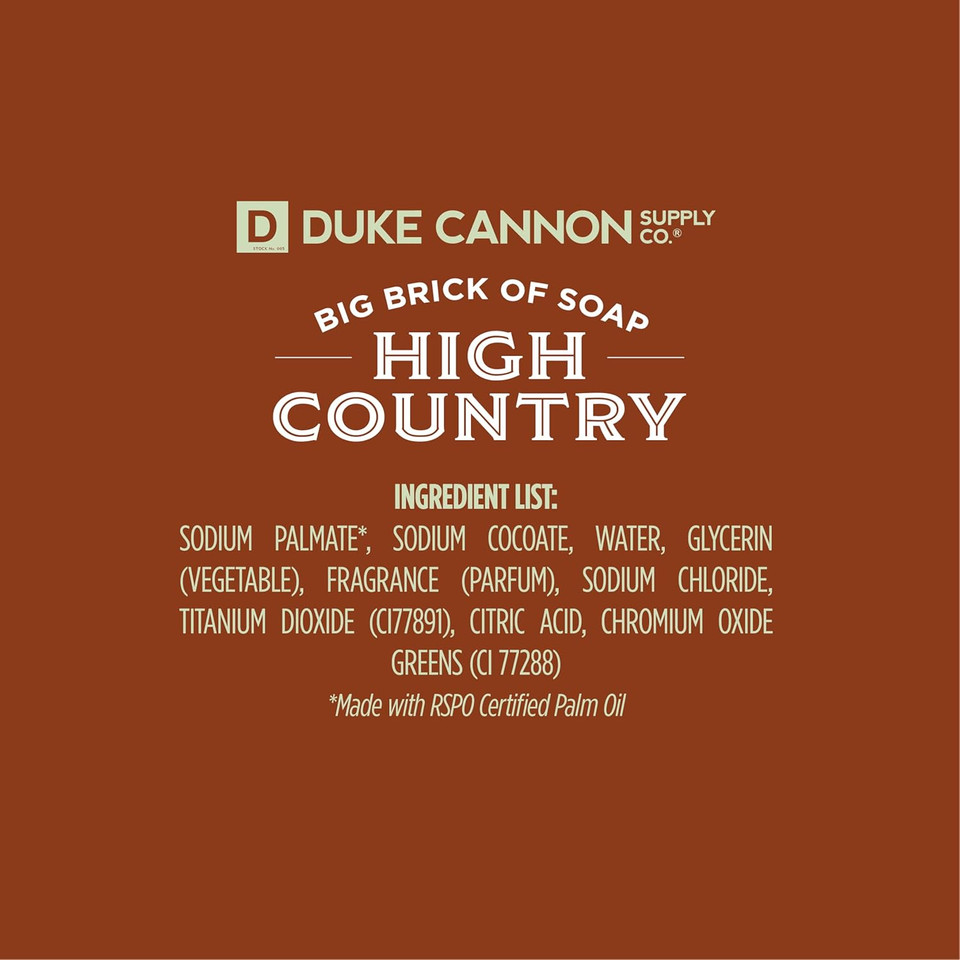 Duke Cannon Big Brick Of Soap - High Country | 10 Oz. Triple Milled Bar Soap | Birchwood & Tonka Scent | Supports U.S. Veterans, 3 Pack