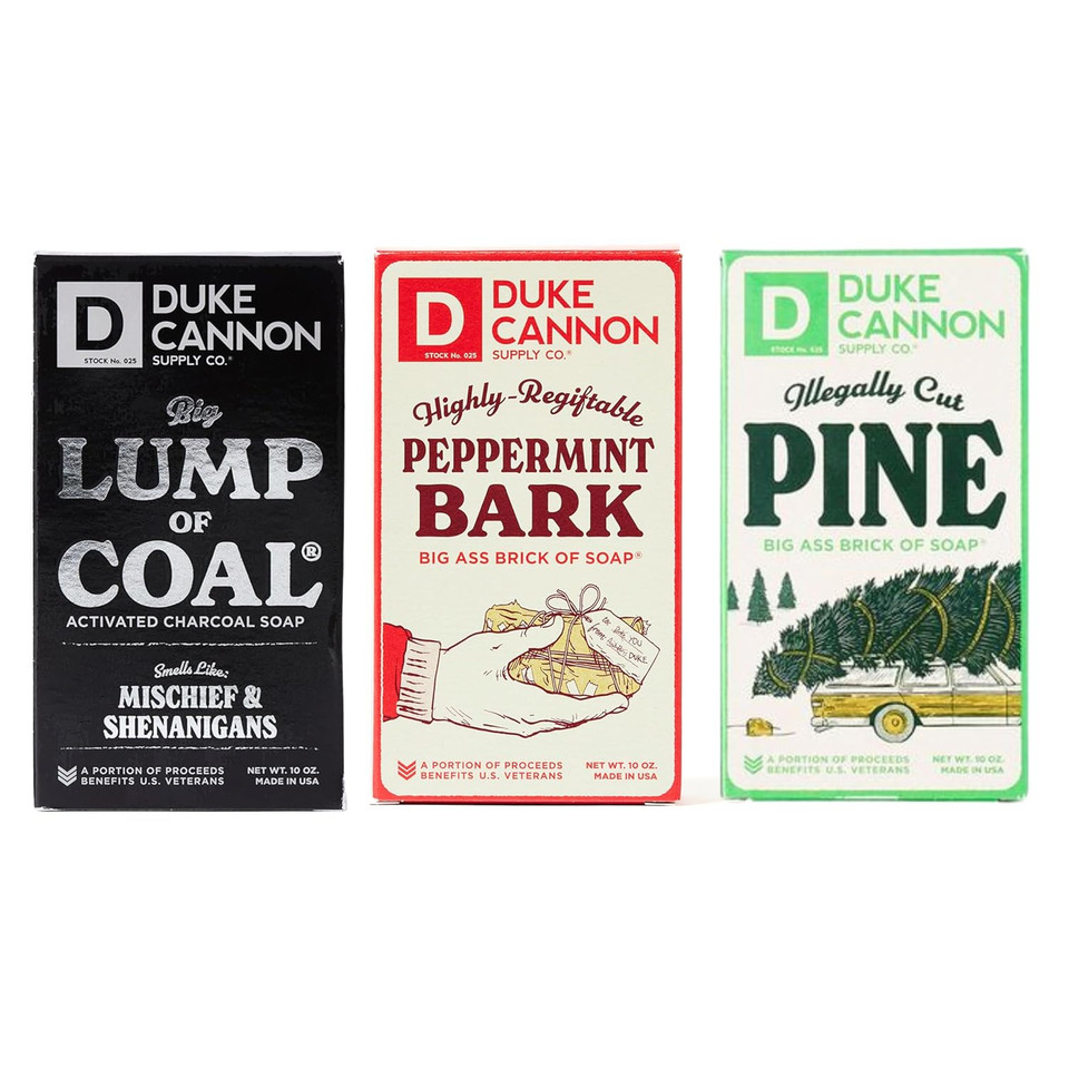 Duke Cannon Lump Of Coal, Illegally Cut Pine & Peppermint Bark - Holiday Variety 3 Pack | Gourmet Seasonal Treats | Unique Christmas Gifts | Handcrafted & Festive | 10 Oz