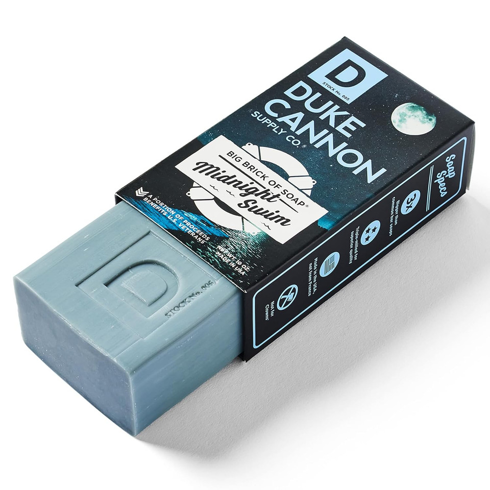 Duke Cannon Big Brick Of Soap Midnight Swim - Refreshing Aquatic Scent With Green Top Notes, 10 Oz Men'S Soap Bar (Single Bar)