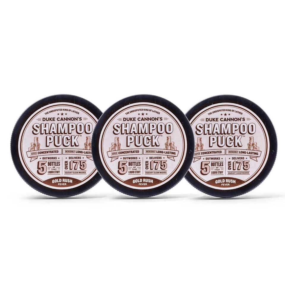 Duke Cannon Supply Co. Shampoo Puck For Men Gold Rush Fever Multi-Pack - Eco Friendly, Plastic Free, Solid Shampoo, Super Concentrated, Long-Lasting, Tsa Approved Tin, Sulfate-Free, 4.5 Oz (3 Pack)