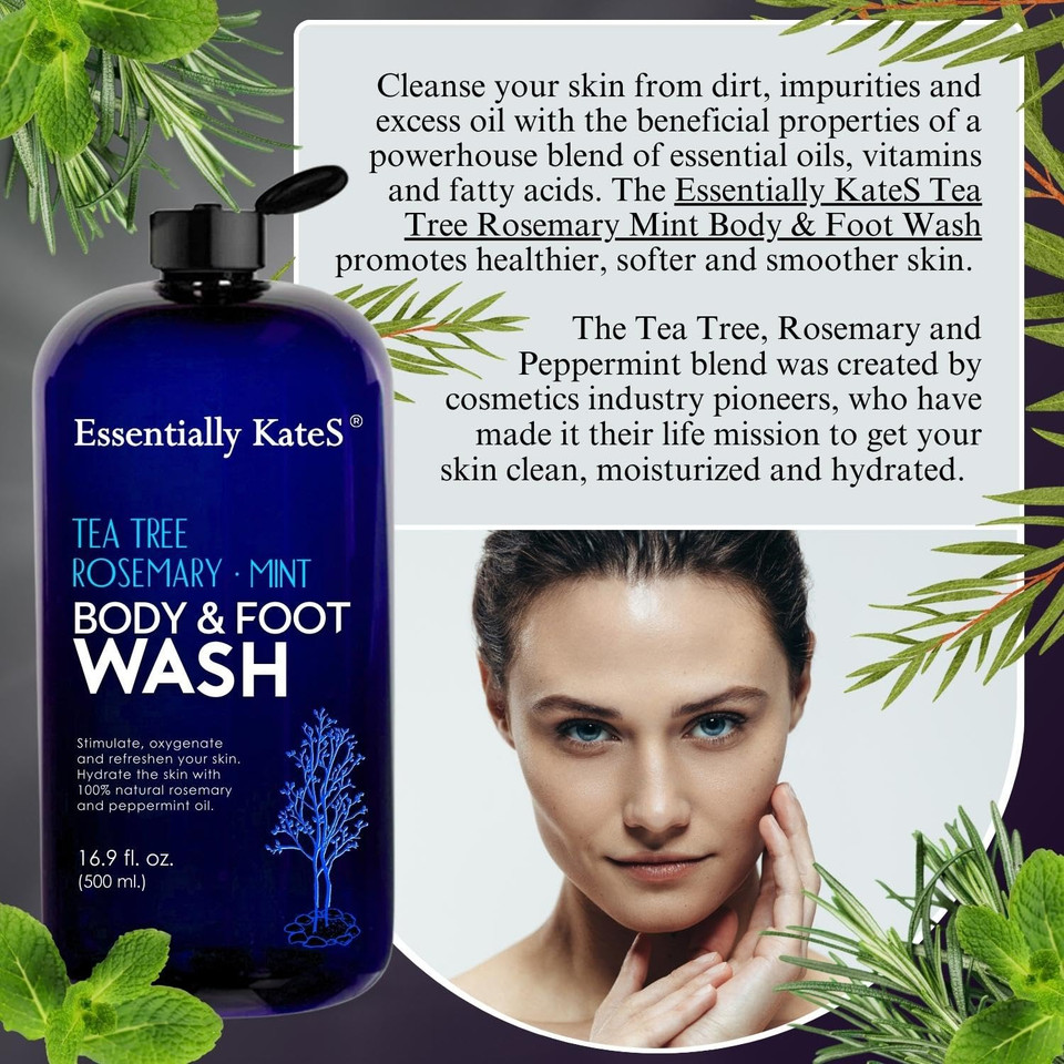 Tea Tree Rosemary Mint Foot & Body Wash 16.9 Fl. Oz. -Fights Body Odor & Skin Irritation | Moisturizes Skins | For Men & Women