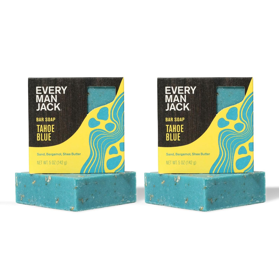 Every Man Jack Cold Plunge Mens Bar Soap - Tahoe Blue Scent With Notes Of Bergamot, Lemon, Freshwater Mist - Deeply Cleans, Hydrates With Naturally Derived Ingredients And Medium Grit - 5Oz (2 Pack)