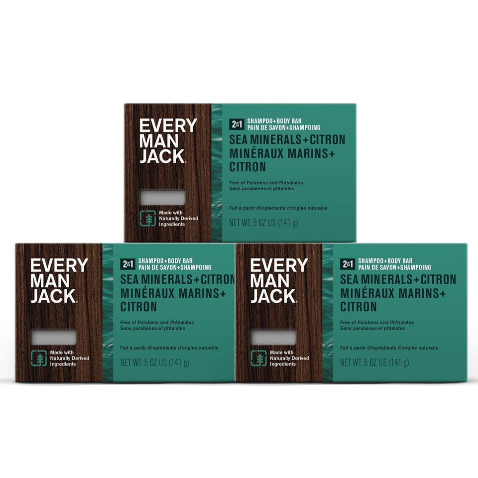 Every Man Jack Sea Minerals Citron Bar Soap For Men - 3 Pack, Naturally Derived, Zero Harmful Chemicals, Shea Butter, Aloe Vera, Glycerin, Deep Cleanse, Hydrate, Soothe Skin