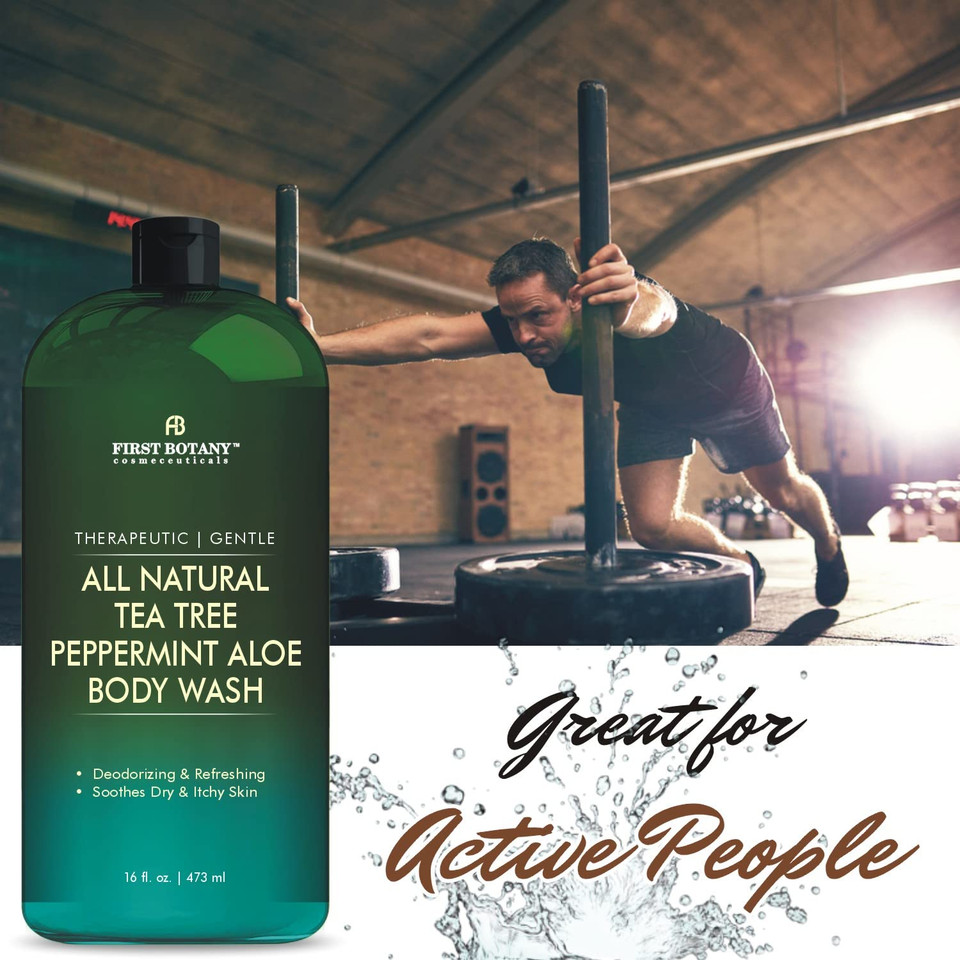 First Botany, All Natural Body Wash - Fights Body Odor, Athlete’S Foot, Jock Itch, Nail Issues, Dandruff, Acne, Eczema, Shower Gel For Women & Men, Skin Cleanser -16 Fl Oz (Tea Tree Mint)