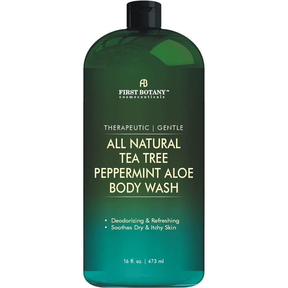 First Botany, All Natural Body Wash - Fights Body Odor, Athlete’S Foot, Jock Itch, Nail Issues, Dandruff, Acne, Eczema, Shower Gel For Women & Men, Skin Cleanser -16 Fl Oz (Tea Tree Mint)