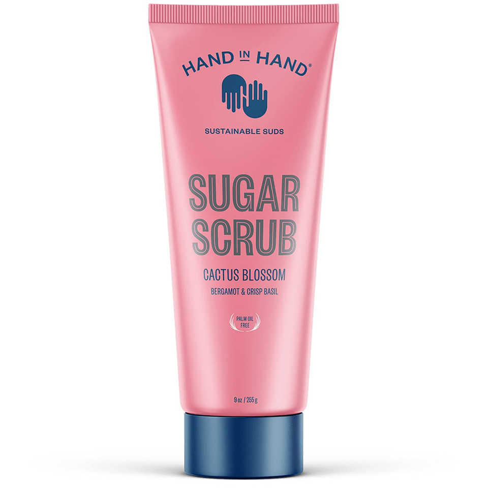 Hand In Hand Sugar Scrub, Gentle Exfoliation For All Skin Types, 9 Ounce, Bergamot & Crisp Basil, Cactus Blossom Scent, Single