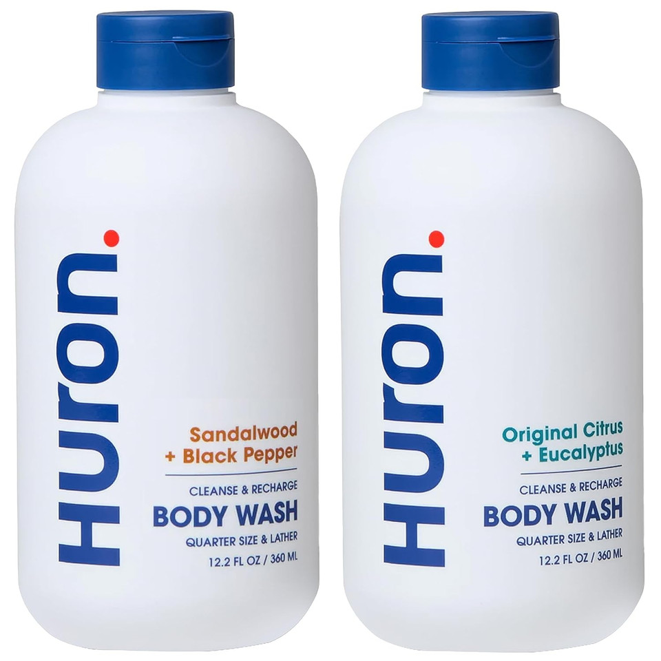 Huron Body Wash Scent Duo - Citrus + Eucalyptus & Sandalwood + Black Pepper Scents - Menã¢ÂS Body Wash - Made With Coconut Oil, Vitamin E & Witch Hazel - Vegan, Cruelty-Free - 2 Pack, 12.2 Fl Oz
