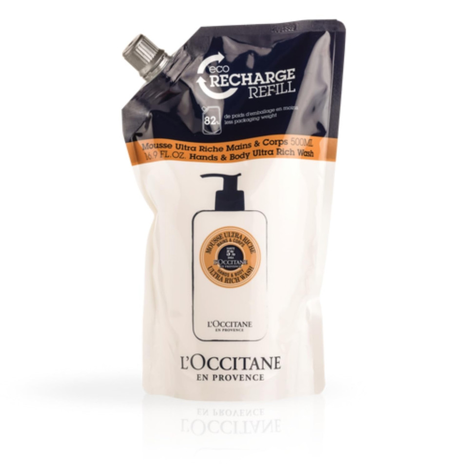 L'Occitane Shea Hands & Body Ultra Rich Wash: Cleanse, Soften, Gentle Foaming Cream, Classic Shea Scent, Prevent Dryness, With 5% Shea Butter, Refill Available