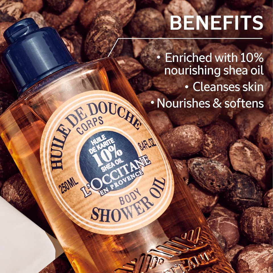 L'Occitane Shea Body Shower Oil: Soften & Cleanse Skin, With 10% Shea Oil, Nourish, Soothe Feelings Of Tightness, Shea Scent, Refill Available