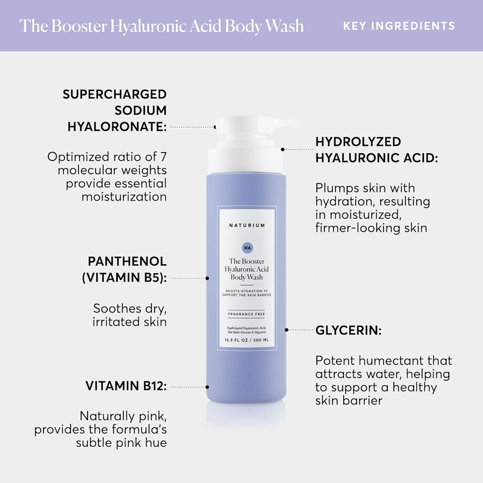 Naturium The Booster Hyaluronic Acid Body Wash, Hydrating & Moisturizing Plus Minimizes Dryness, With Glycerin & Vitamin B5, 16.9 Oz