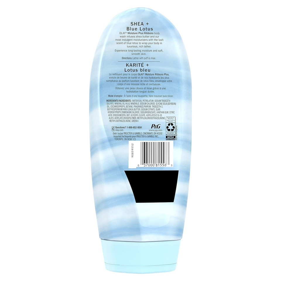 Olay Moisture Ribbons Plus Shea + Notes Of Blue Lotus Body Wash, 18 Fl Oz, Pack Of 4