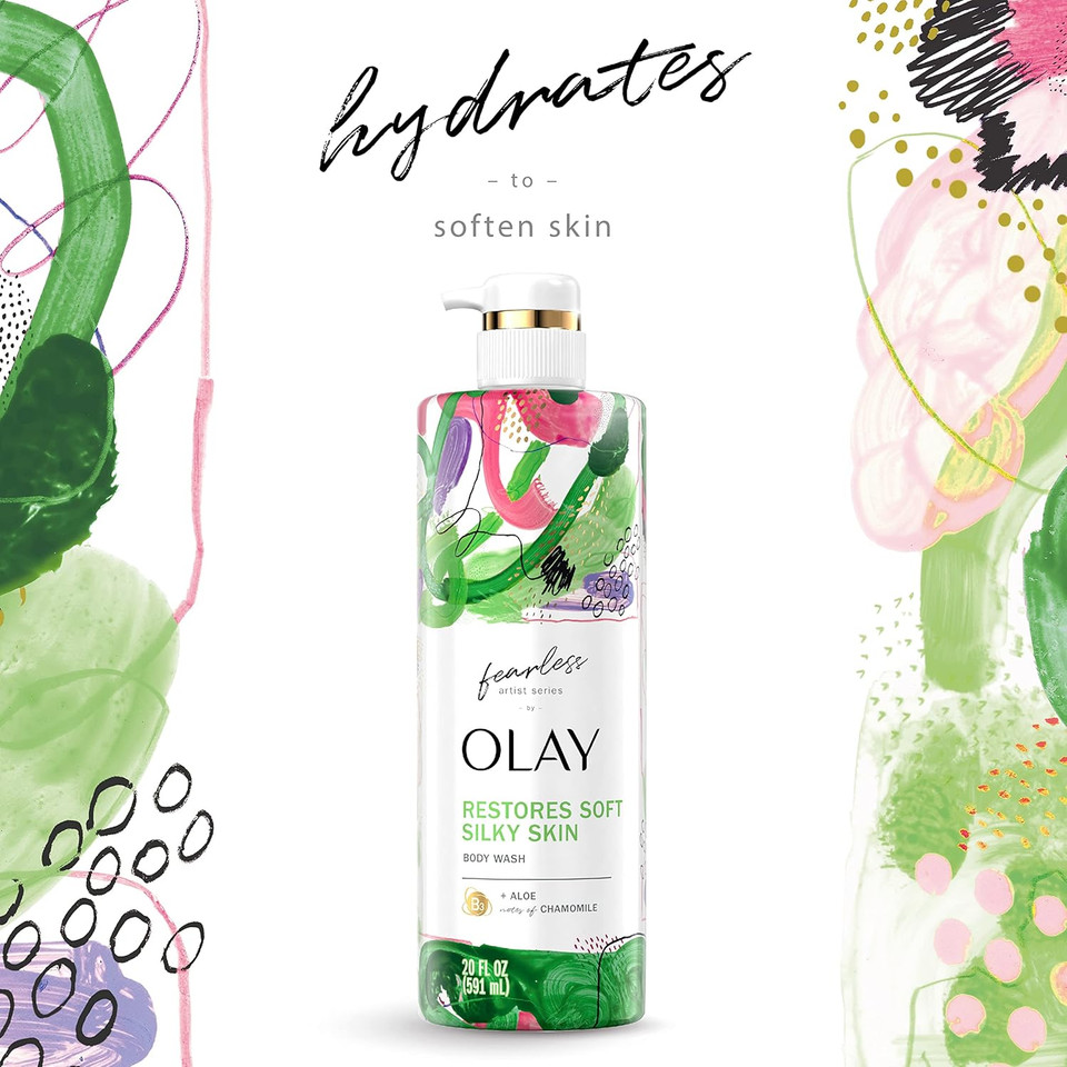 Olay Fearless Moisturizing Body Wash For Women With Smooth Aloe And Notes Of Chamomile Artist Series 20 Fl Oz (Pack Of 4)