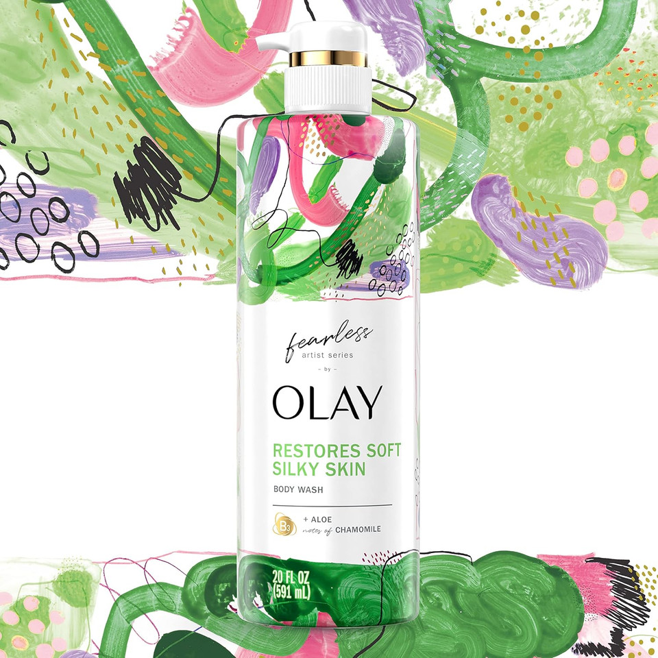 Olay Fearless Moisturizing Body Wash For Women With Smooth Aloe And Notes Of Chamomile Artist Series 20 Fl Oz (Pack Of 4)