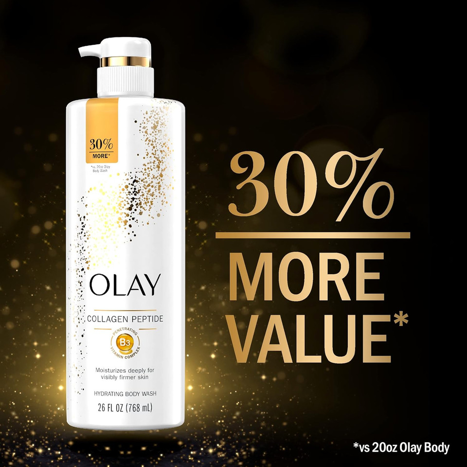 Olay Cleansing & Firming Body Wash With Vitamin B3 And Collagen, 26 Fl Oz (Pack Of 4)
