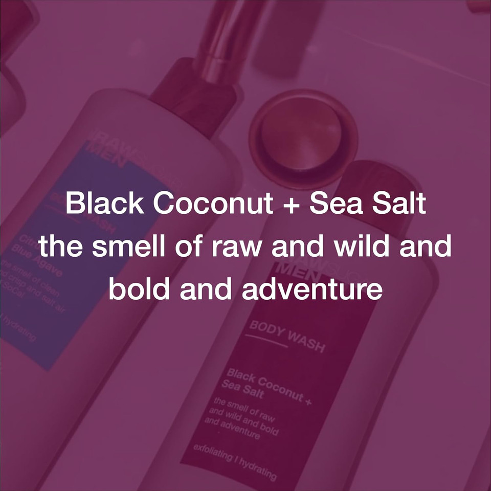 Raw Sugar 3-Pack Body Wash Men - Black Coconut + Sea Salt Exfoliating And Hydrating Body Wash, Formulated Without Parabens, Cruelty Free And Vegan