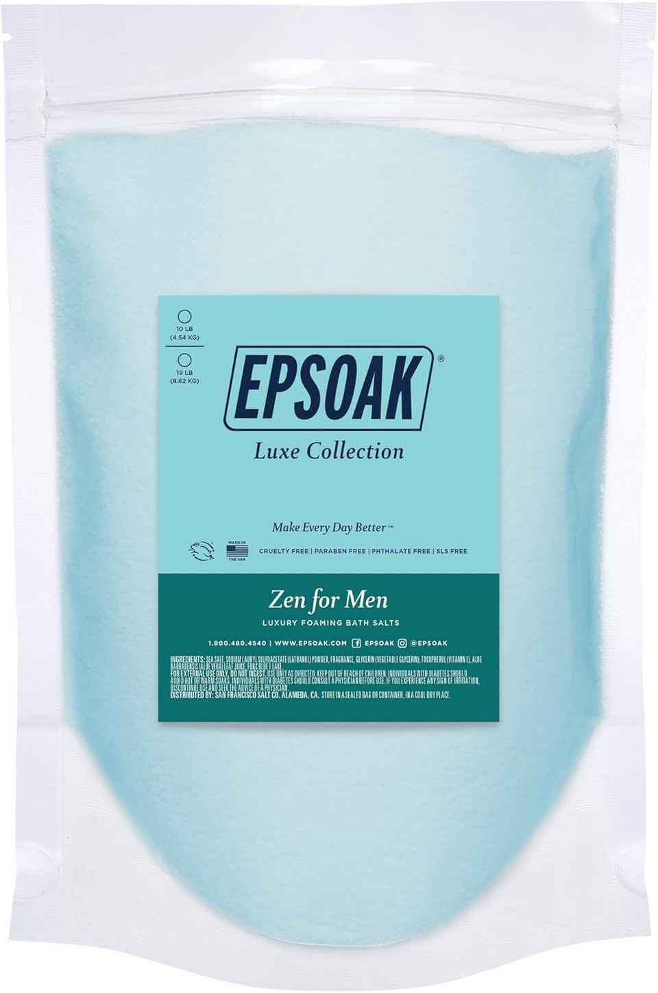 Zen For Men Foaming Bath Salts - 19 Lb. Bulk Bag By San Francisco Salt Company - New Packaging