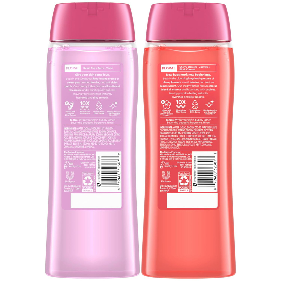 Suave Body Wash Variety 2-Pack, Sweet Pea & Violet + Wild Cherry Blossom  Gentle Body Washes With Floral Blend Oil Essence, 18 Oz Ea