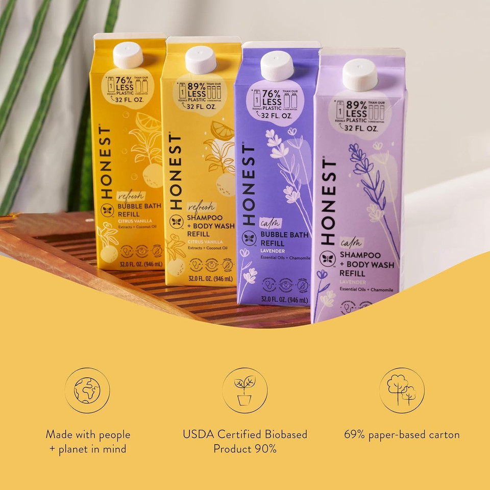 The Honest Company Foaming Bubble Bath Refill Carton | Gentle For Baby | Naturally Derived, Tear-Free, Hypoallergenic | Citrus Vanilla Refresh, 32 Fl Oz