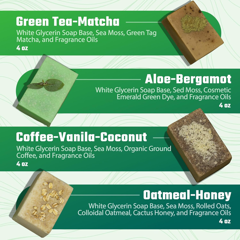 Detoxifying Sea Moss Soap - All-Natural Soap With Coffee Vanilla Coconut & Oatmeal Honey - Gentle On Sensitive Skin For Face And Body Use, Gift For Men & Women