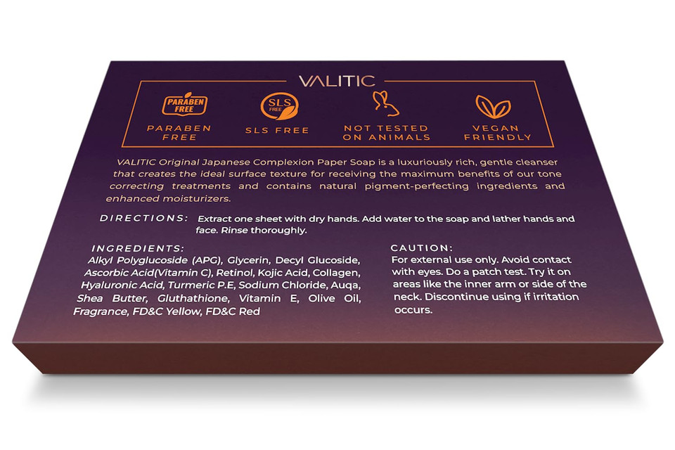 Valitic Kojic Acid Dark Spot Corrector Paper Soap - Travel Size - 100 Portable And Dissolvable Soap Sheets - With Vitamin C, Retinol, Collagen And Turmeric - 3 Pack