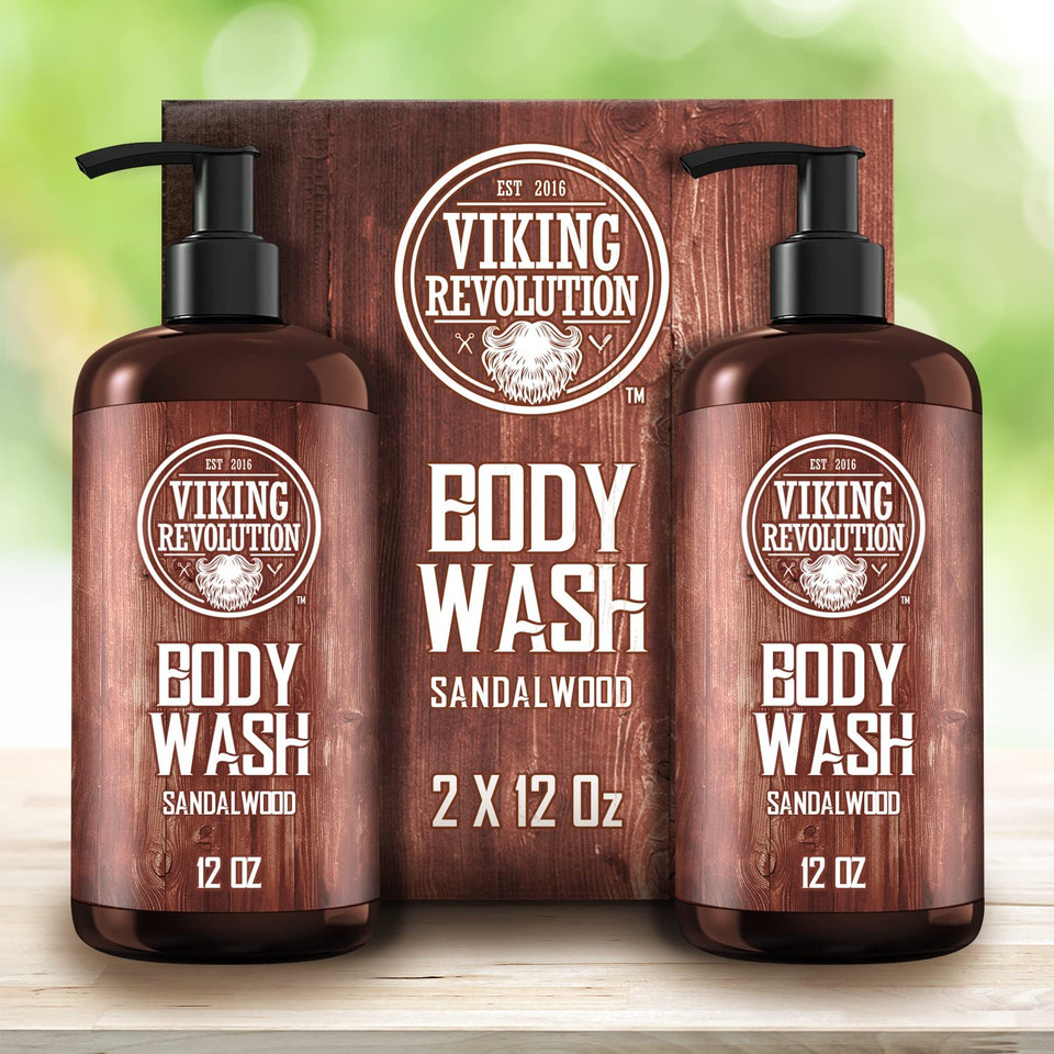 Viking Revolution Men'S Body Wash - Sandalwood, Skin Cleaning Agent - Mens Natural Body Wash With Vitamin E And Rosemary Oil - Shower Gel Liquid Soap, 12 Fl Oz (Pack Of 2)