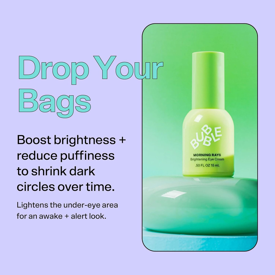 Bubble Skincare Morning Rays Brightening Eye Cream - Vitamin C Under Eye Cream For Dark Circles & Puffiness - Enriched With Green Tea Extract To Calm, Protect & Soothe Skin (15Ml)