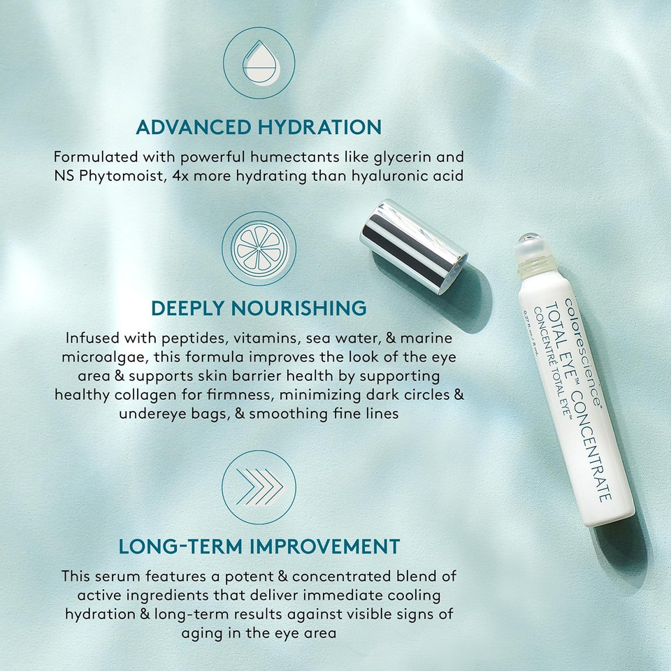 Colorescience Total Eye Concentrate Serum .27Fl Oz. For Dark Circles, Puffiness, Fine Lines And Wrinkles, & Dehydration