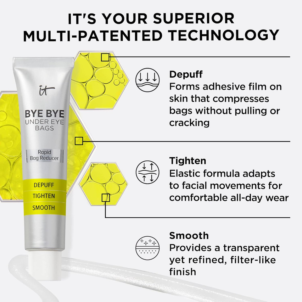 It Cosmetics Bye Bye Under Eye Bags Daytime Treatment  Depuffs, Tightens, Smooths & Reduces Look Of Wrinkles & Fine Lines  All Skin Tones  Comfortable On Bare Skin Or Over Makeup - 0.5 Fl. Oz