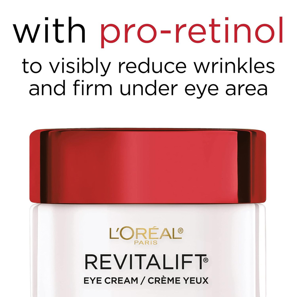 L'Oreal Paris Skincare Revitalift Anti-Wrinkle And Firming Eye Cream With Pro Retinol, Treatment To Reduce Dark Circles, Fragrance Free, 0.5 Oz