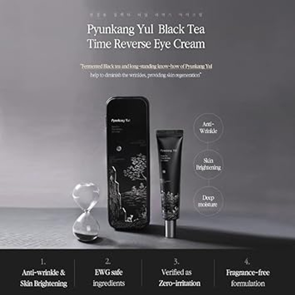 Pyunkang Yul Black Tea Time Reverse Eye Cream, Luxurious Firming, Hyaluronic Acids, Ceramide Rich Nourishment, Moisture Barrier And Peptides Increasing Skin Elasticity, Fermented Black Tea 0.85 Fl.Oz