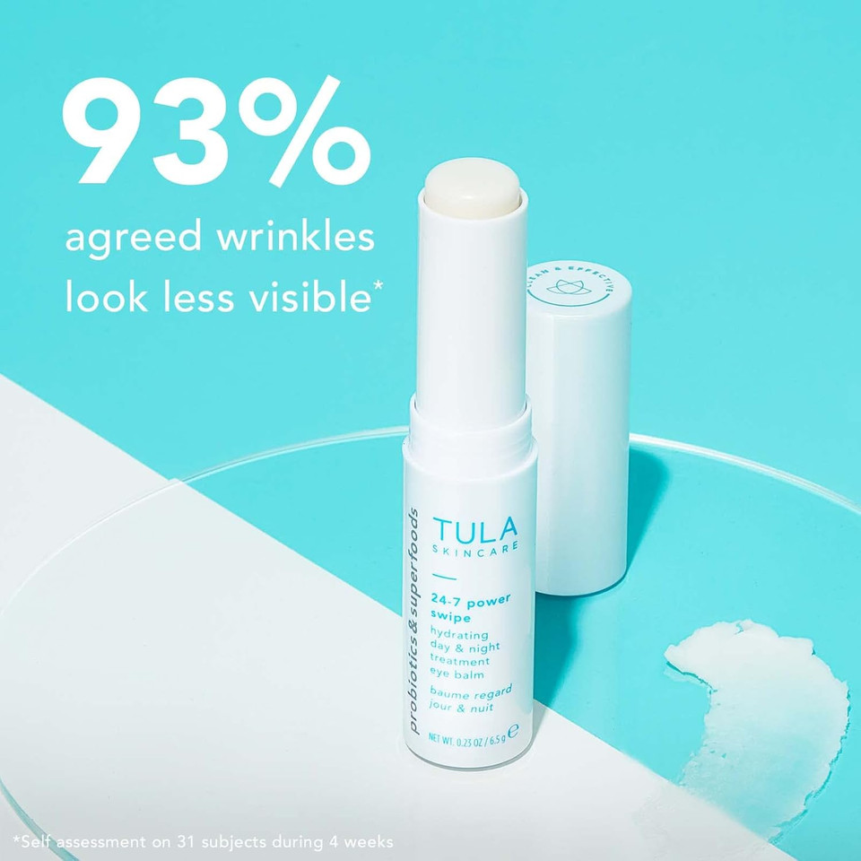 Tula 24-7 Power Swipe Hydrating Eye Balm | Dark Circle Treatment, Instant Brightening, Portable | 0.23Oz