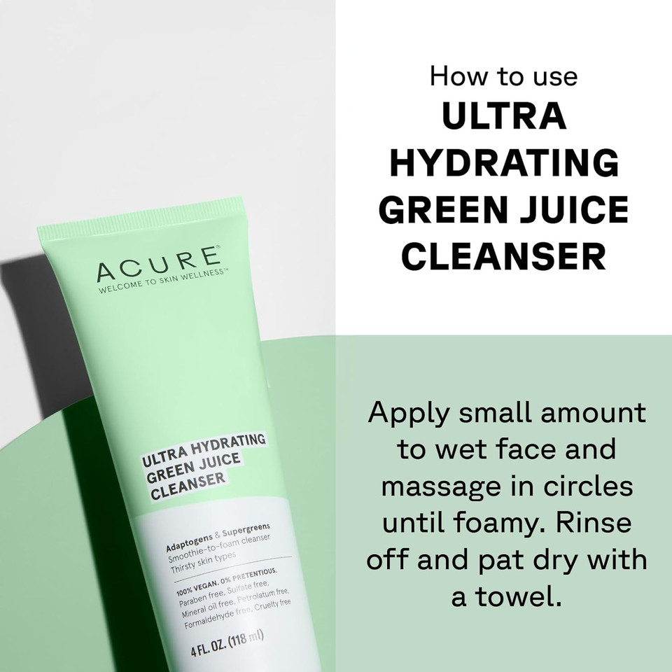 Acure Ultra Hydrating Green Juice Face Cleanser - Day & Night Facial Cleansing Foam, 4 Fl Oz Acure Ultra Hydrating Green Juice Face Cleanser - Day & Night Facial Cleansing Foam, 4 Fl Oz