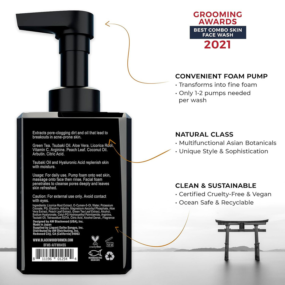 Blackwood For Men X-Punge Foaming Face Wash - Acne Facial Cleanser For Oily To Normal Skin - Deep Cleanse For Exfoliation - Natural Vegan Formula - Paraben Free, Sulfate Free, & Cruelty Free (7.32 Oz)