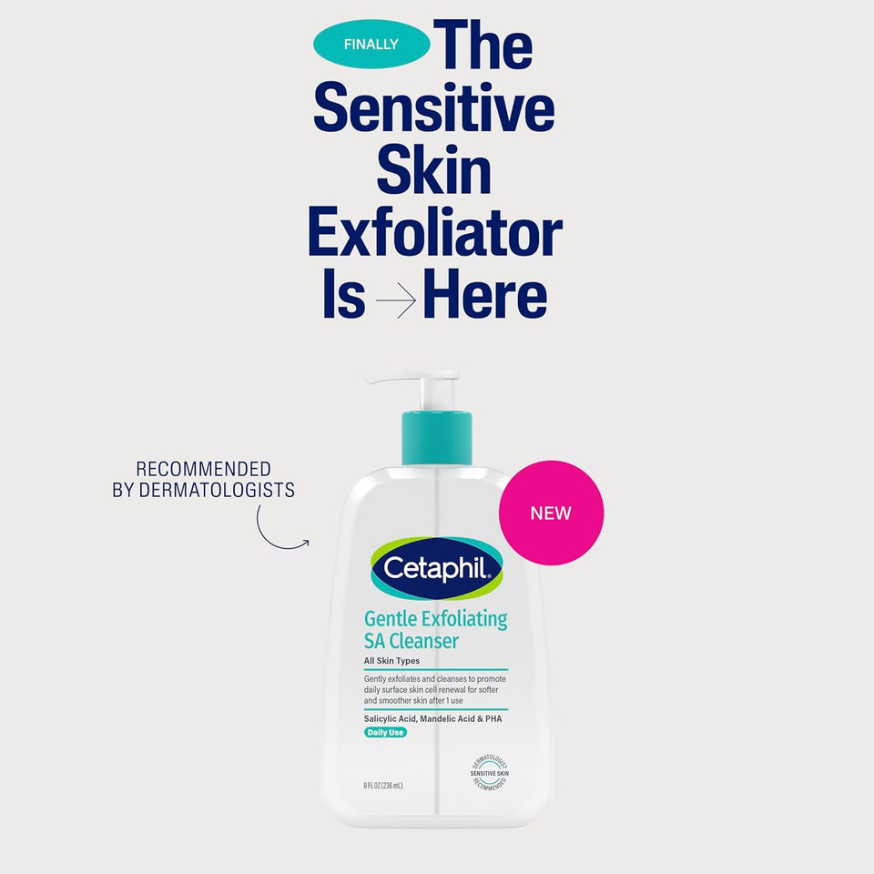 Cetaphil Gentle Exfoliating Sa Cleanser, Foaming Gel Cleanser For All Skin Types, 8 Oz Pump Bottle, Salicylic Acid, Mandelic Acid & Gluconolactone, Gently Exfoliates, Dermatologist Recommended Brand Cetaphil Gentle Exfoliating Sa Cleanser, Foaming Gel Cleanser For All Skin Types, 8 Oz Pump Bottle, Salicylic Acid, Mandelic Acid & Gluconolactone, Gently Exfoliates, Dermatologist Recommended Brand