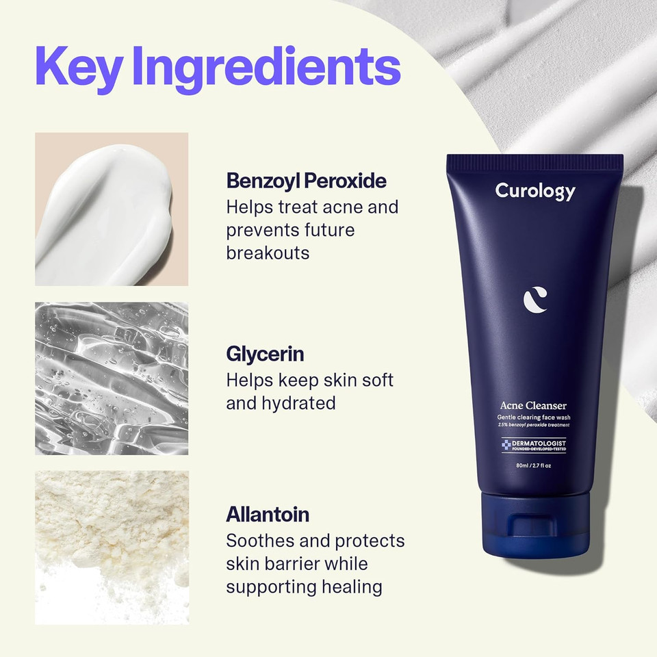 Curology Acne Cleanser, Clearing Face Wash, 2.5% Benzoyl Peroxide Treatment For Acne Prone Skin, Milky Gel Texture, Fragrance Free, 5.07 Fl Oz (Pack Of 2)