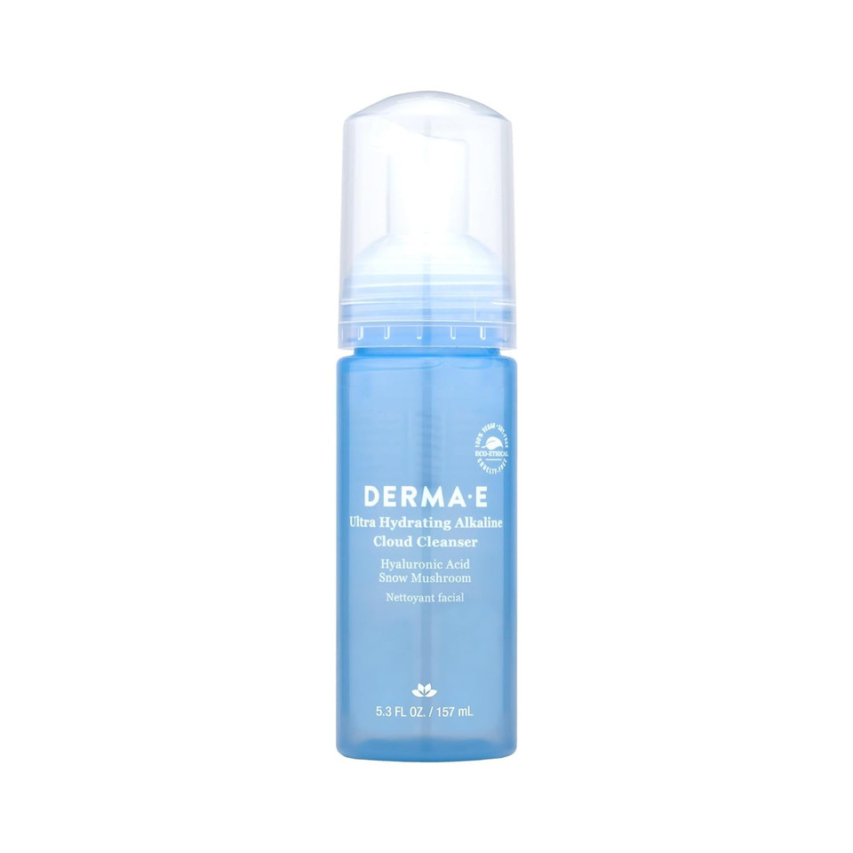 Derma E Ultra Hydrating Alkaline Cloud Cleanser  Gentle Foaming Face Wash With Hyaluronic Acid  Vegan Daily Facial Cleansing, 5.3 Oz