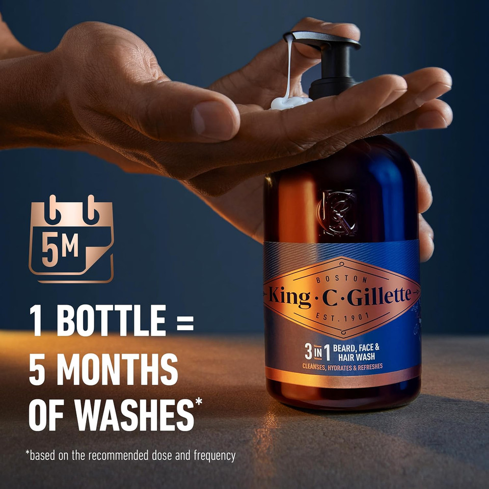 King C. Gillette Beard Wash, Mens Face Wash, 11 Oz, Infused With Argan Oil And Avocado Oil To Cleanse Hair And Skin